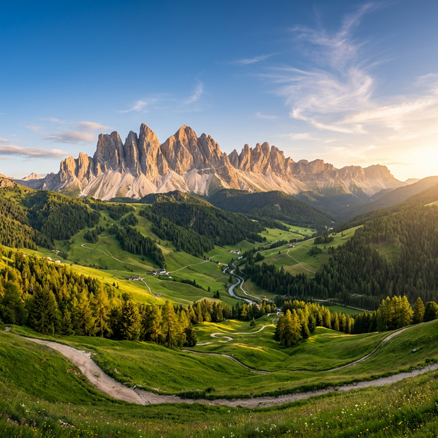 Dolomites mountains landscape at golden hour